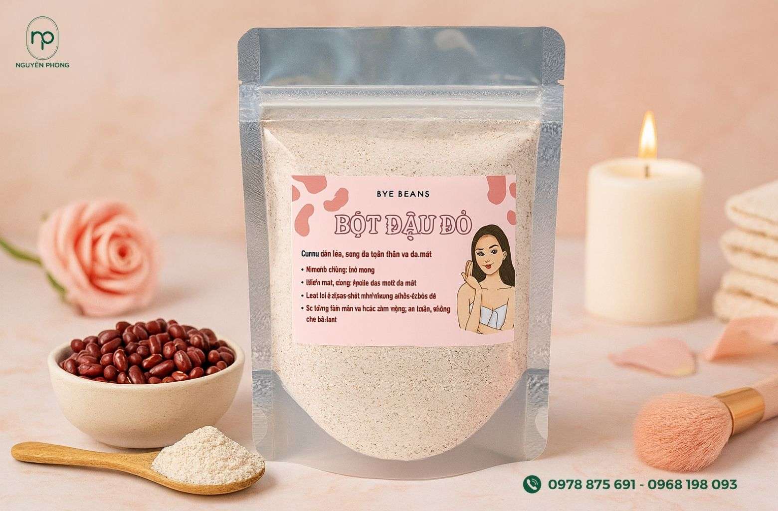 Tem bột đậu đỏ hình chữ nhật